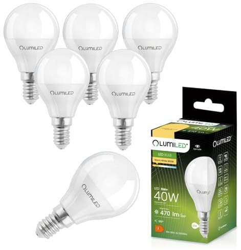 Lumiled LED Lampen E14 P40 5W ersetzt 40W 470lm 3000K Warmweiß 180° Abstrahlwinkel 230V Nicht Dimmbar Tropfenform Energiesparlampe 6er Pack – LED Lampe in kleiner Kugelform
