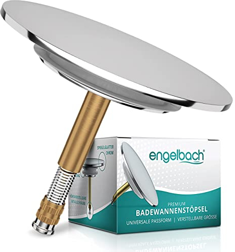 Engelbach® Badewannenstöpsel mit Universaler Passform - Stöpsel Badewanne Rostfrei - integrierte Doppel Dichtung - Wannenstöpsel in Chrom