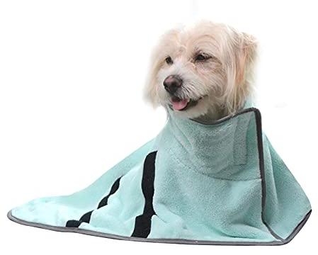 PETCUTE Hundebademantel aus Mikrofaser Badezubehör,Badetuch Hunde Handtuch mit Verstellbarem Riemen für Haustiere Hunde und Katzen,Super Saugfähiger Schnell Trocknend Hunde Bademantel(Grün,XS)