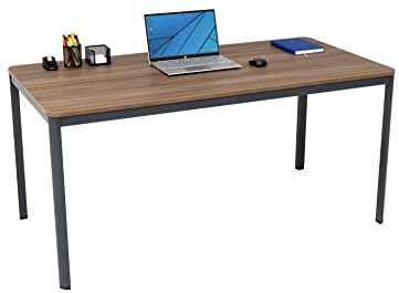furni24 Schreibtisch D-Profil Nova 200x80x75cm, Nussbaum, Einfache Montage, Arbeitstisch, Bürotisch, Küchentisch, Esstisch, Druckertisch Büro-Möbel Computertisch Gaming-Tisch Mehrzwecktisch