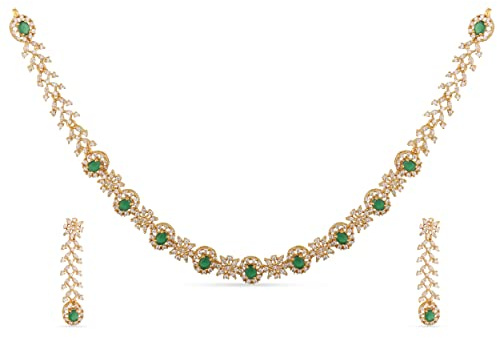 TARINIKA Yellow Gold Uri Delicate CZ Short Necklace with Floral Design - Indian Jewelry Set for Women | Perfect for Casual Occasions | Traditional South Indian Necklace | 1 Year Warranty*
