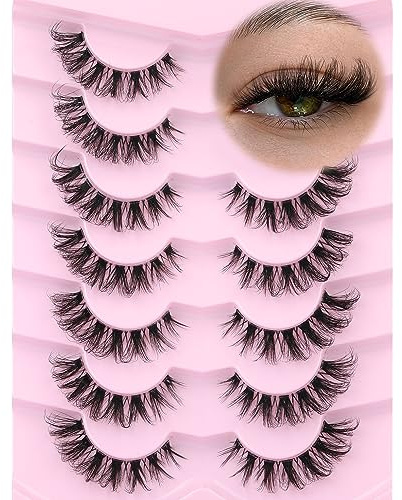 False Lashes Natural Look Fake Eyelashes Wispy Cat Eye Lashes Clear Band False Eyelashes 16MM Faux Mink Lashes Pack 7 Pairs by Ruairie