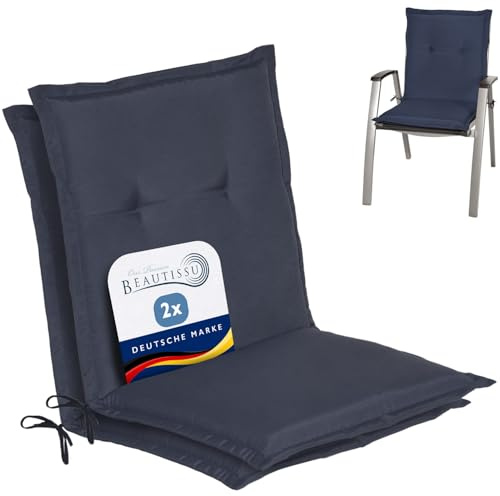 Beautissu 2er Set Niedriglehner Auflage Gartenstuhl mit Schaumkern Füllung | 100x50x6cm Dunkelblau Sitzkissen Rückenkissen niedrig Stuhlkissen Kissen Niederlehner Niederlehnerauflage Loft NL