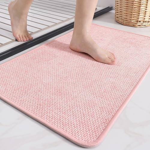 COLOR&GEOMETRY Badematte rutschfest 40 x 60 cm, Weich Badteppich rutschfest Waschbar, Imitierte Gewebte Badezimmerteppich, Saugfähige Badvorleger für Dusche, Badezimmer, Badewanne - Rosa