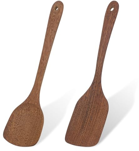 Espátula de madera de oliva, 2 unidades, 30 cm, utensilios de cocina con vetas únicas para sartén, utensilios de cocina y espátula de madera wok