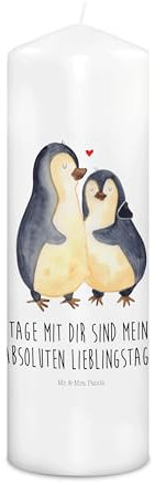Mr. & Mrs. Panda Kerze Pinguin umarmen 29 x 8 cm XL - Geschenk, Bedruckte, Liebe, Kommunionskerze, Grosse, Osterkerze, Hochzeit, Hochzeitstag, Mit Spruch, Dekorative