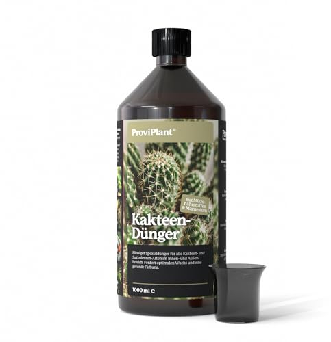 ProviPlant Kakteen Flüssigdünger – Für Kakteen, Sukkulenten & Trockenpflanzen – 1 Liter Konzentrat für bis zu 200 Liter Gießwasser – Indoor & Outdoor geeignet – Made in Germany