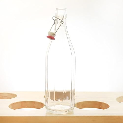 Firmadigaranzia srl Set da 12 Bottiglia Costolata in Vetro MODERNO con Tappo Ermetico 1 L - Bottiglie da tavola Stile Vintage ed Elegante - Bottiglia Vetro Vino liquore e Acqua vuote 1 L -