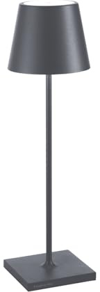 Zafferano, Poldina Pro Lamp, Rechargeable Cordless Table Lamp with Touch Controls, Suitable for Interior and Outdoor, Dimmer, 2200-3000 K, Height 38 cm, Dark Gray Colour