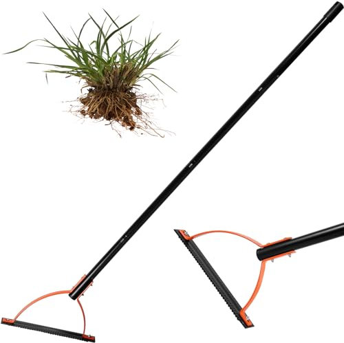 Pcapzz Grass Whip with Double-Edged Serrated Sharp Steel Blade, Manual Weed Grass Cutter with 60'' Long Handle Handheld Weed Whacker Grass Whip Cutting Tool for Overgrown Weeds in Yard Field Trench