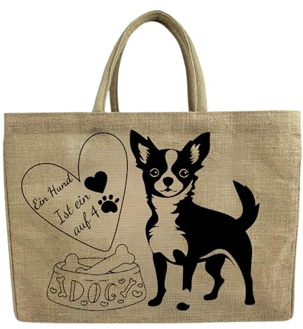 Domelo Einkaufskörbe. Bedruckte Einkaufstasche. Jute Tasche groß. Korbtasche, wasserabweisenden Strandtasche. Jutetaschen Shopper als Shopping bag. Tragetasche (Chihuahua) | Einkaufstasche Jute mit Reißverschlussfach Innen faltbare Einkaufskörbe wasserabweisend Strandtasche Tragetasche Shopping Bag