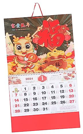 VILLCASE 2 Stücke Chinesischen Neue Jahr Hängen Kalender 2024 Traditionellen Decor Jährlich Planer Lunar Solar Datum