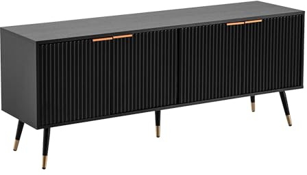 Wohnling Lowboard Schwarz mit Eiche-Dekor 150x60x39 cm TV-Kommode Modern, Design TV-Schrank Hoch, Fernsehtisch Fernsehschrank mit Türen, Fernsehkommode Wohnzimmer