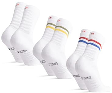 DANISH ENDURANCE Tennis Crew Strumpor, Bomull, Män & Kvinnor, 3 & 6-pack | Randiga bomullsstrumpor, dämpade och andningsbara, för tennis, gymmet och vardagsbruk, Unisex