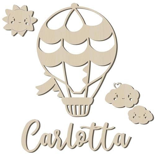 Personalisiertes Türschild Kinderzimmer mit Name – Heißluftballon – Holz Namensschild - Baby Zimmer Dekoration - Namensschild Kinderzimmertür & Holzbuchstaben Kinderzimmertür (Heißluftballon)
