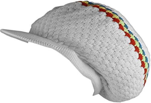 CRAZY LIZARD Rasta hatt för Dreadlock. Vit slouchy mössa hatt med rastaränder och topp. Tams för medelstora till långa dreadlocks för personer med dreadlocks eller dreadz, Rasta, röd, gul, grön,