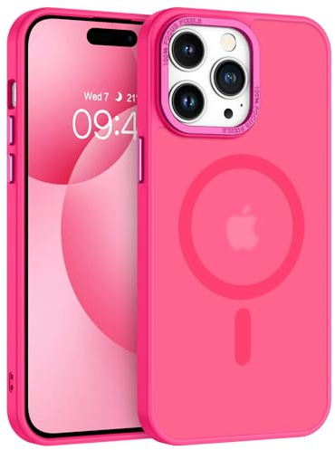 VENINGO Coque magnétique antichoc antichoc sans fil pour iPhone 14 Pro Max avec MagSafe Motif translucide mat, rose fuchsia