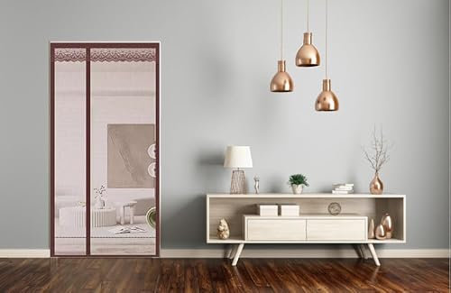 BESTORI Fliegenvorhang Balkontür Magnet Seitliche Öffnung Insektenschutz Moskitonetz Fliegengitter Tür Ohne Bohren Terrassentür 90 x 210 cm, Braun