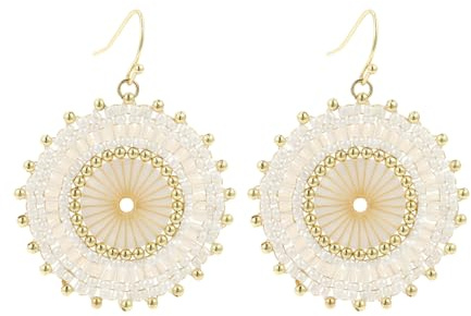 Boucles d'oreilles créoles bohèmes blanches en perles de verre pour femme, style plage d'été