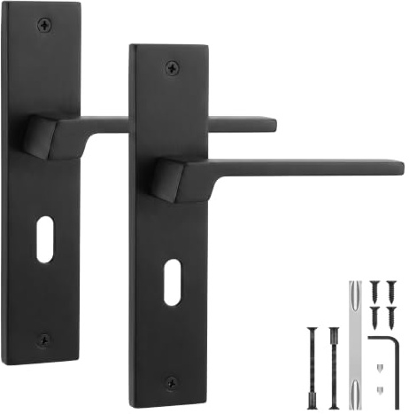 Decoranddecor Spectra Matt Black Door Handles Internal Keyhole Backplate | Keyhole Backplate, Fits 64mm & 76mm UK Sash Locks, Lock Sold Separately, Interior Door Handles, 200x45mm Plate