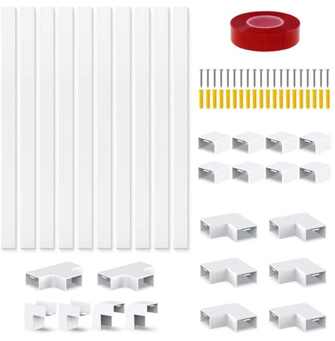 SHENGYIG Goulotte Cable, 10 Pièces de 40 cm de Long Cache Fil TV Mural, 20 X 10 mm Cache Cable Blanc, avec Matériel de Montage, pour Dissimuler Les Câbles des Haut-parleurs et des Lampes