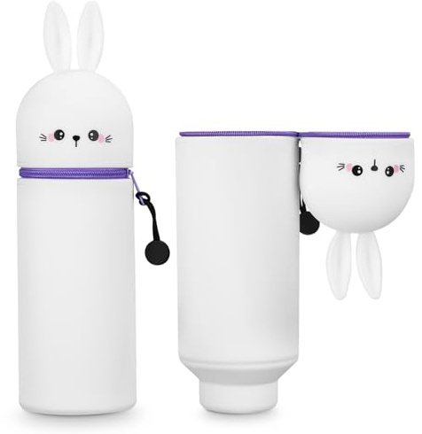 Syvory Kawaii Federmappchen,2 in 1 Silikon-Federmappchen, Tier Stifthalter, Stand Up Weiches federmappchen, stiftemappchen, Tischstifthalter Cartoon (Purple)