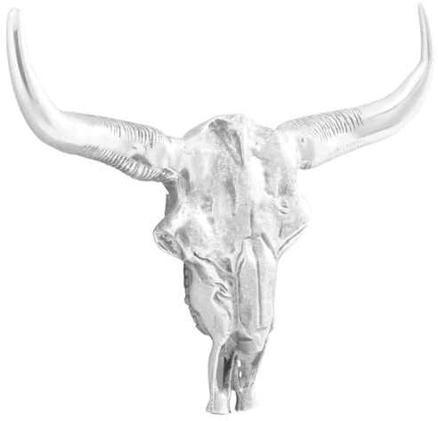 vidaXL Crâne de Taureau Argenté 53 x 11 x 40 cm Aluminium, Sculptures artistiques, déco Murale contemporaine, incrustations stylées, déco Nature, Sculpture Moderne, Accent Salon