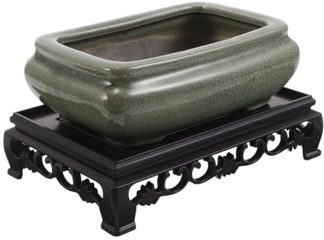 Zerodeko Ceramic Narcissus Planting Bowl with Plastic Base Stand, Small Oriental Succulent Planter Pot for Hydroponic Orchids and Indoor Bonsai Gardening