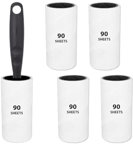 Lint Roller with 1 Roller & 450 Sticky Sheets – Pet Hair Remover, Lint Remover for Clothes, Sofa, Bed & Carpet Dust, Dog & Cat Hair Removal, Sticky Rolls, Clothes Brush, Roller Refills