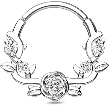 CM Crareesi Mania Septum Ring Rosa Daith Piercing Schmuck 16G Silber Gold Helix Clicker Ring 316L Chirurgenstahl Septum Piercing Schmuck Klar CZ Daith Knorpel Ohrring für Frauen 8 10 mm