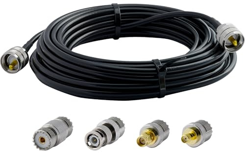 ACONRFTOL Spina UHF PL259 su Spina UHF Cavo RG58 10M con 4 Adattatori da UHF a SMA/BNC/UHF SO239 per CB Radio, Radioamatore, Dispositivi Wireless LAN, Cavo Coassiale SO239