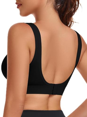 Yuson Girl Sujetador Deportivo Mujer Sujetador Espalda Abierta Sin Costuras Transpirable Relleno Extraíble Bajo Impacto Yoga Pilates(Negro, M)