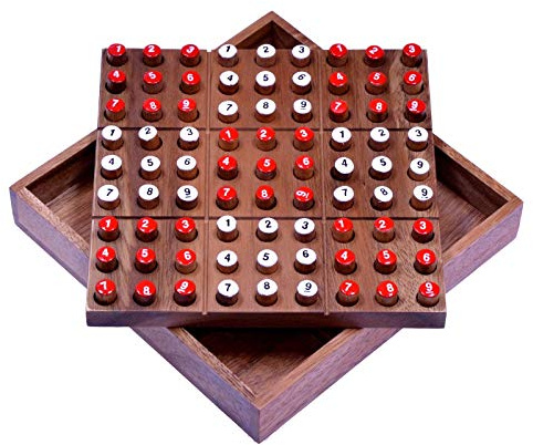 LOGOPLAY Sudoku - Steckspiel - Denkspiel - Knobelspiel - Geduldspiel - Logikspiel - Brettspiel aus Holz mit Zahlen-Steckern