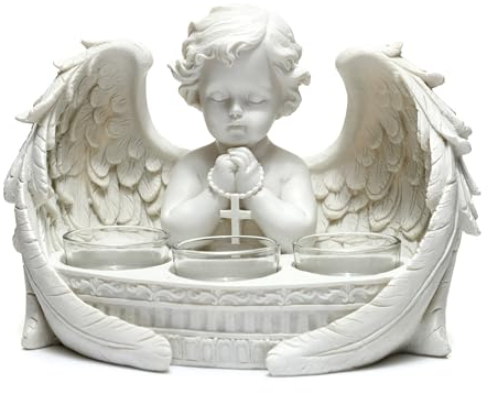 Puckator White Cherub 3 Tea Light Candle Holder - Table Decorations Centrepiece - Candle Stand - Tealight Lights Holder - Meditation Candle Holders - Home Living Room Decor Accessories