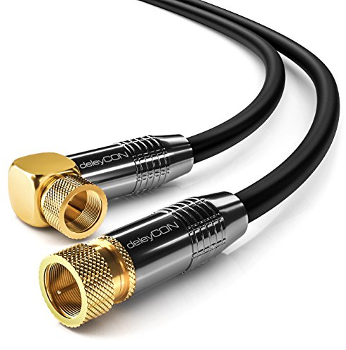 deleyCON 5m SAT Antennenkabel Satellitenkabel Koaxialkabel - HDTV Full HD 4K - F-Stecker 90° Gewinkelt zu F-Stecker Gerade - Schwarz