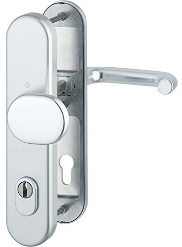 HOPPE 3902051 Haustür Eingangstür Wechselgarnitur PARIS - DIN-Norm Entfernung 92mm, silber eloxiert, Langschild Profilzylinder für Türstärke 77-82mm, mit Kernziehschutz, Prüfung: RC2 nach EN 1906, 1 Stück Sicherheitsbeschlag