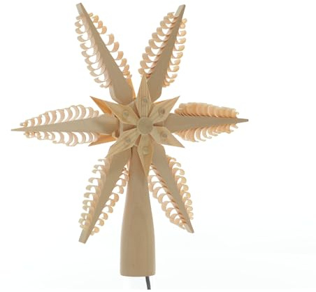 Rudolphs Schatzkiste Baumschmuck Christbaumspitze EL. Beleuchtet Mitte mit Holzstern(Beidseitig) BxHxT=20x20x3cm NEU Weihnachten Christbaum Baum Spitze Holzschmuck Holz Seiffen Erzgebirge De