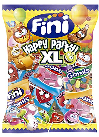 Fini Happy Party XL | Chuches Surtidas con Piruletas, Chicles y Gominolas Sin Gluten, Ositos y Besitos | Ideales para Eventos, Cumpleaños, Piñatas, Halloween o Navidades - 500 gr