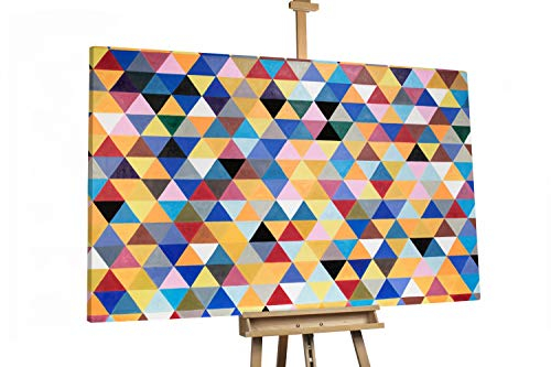 KunstLoft® XXL Gemälde 'Vitales Assortiment' 165x100cm | original handgemalte Bilder | Blaue Dreiecke in Buntem Muster XXL | Leinwand-Bild Ölgemälde einteilig groß | Modernes Kunst Ölbild