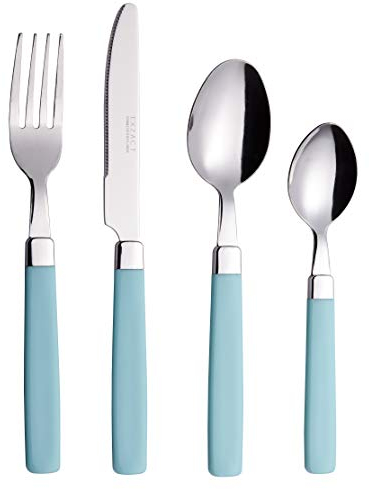 EXZACT Couverts en Inox/Coutellerie 16 PIÈCES - acier inoxydable avec poignées de couleurs - 4 x Fourchettes, 4 x Couteaux, 4 x Cuillères, 4 x Cuillère à café - EX23 Turquoise