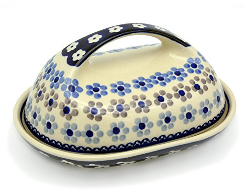 Original Bunzlauer Keramik-Butterdose für 250 g oval mit grossem Griff (Dekor Leonie)