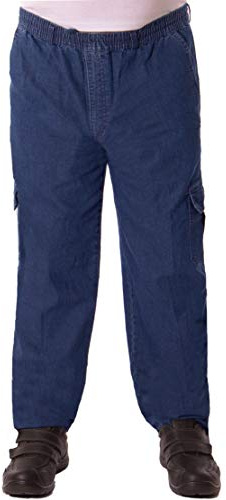 FASHION YOU WANT Herren Senioren Jeans Schlupfhose für Opas mit rundum Gummizug und Seitentaschen (56 (XXXL), Jeans blau)