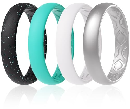ThunderFit Eternity Silicone Breathable Wedding Ring for Women Anniversary 4mm Wide 0.3cm Thick 12 Rings 8 Rings 4 Rings 1 Ring | 1.5mm Thick Wedding Bands, Rubber Rings, Variety Multipack 1-12, Comfortable Fit, in Multiple Colors, for Everyday Wear