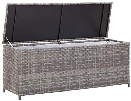 Festnight Gartenbox Grau 120×50×60 cm Poly Rattan Auflagenbox Kissenbox Kiste Gartentruhe Truhe Box Aufbewahrungsbox Auflagenkiste