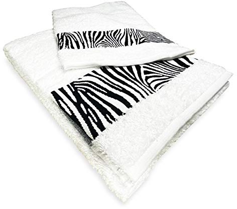 Tex family Set Asciugamani Spugna 2 Pezzi 100% Cotone Viso e Ospite con Balza 60x105 + 40x60 Made in Italy ZEBRATO Bianco