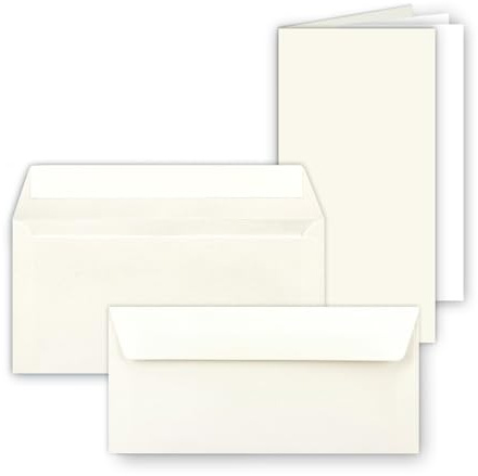 25x Faltkarten SET mit Brief-Umschlägen und Einlege-Blätter - Naturweiß (Weiß) - DIN Lang - 10,5 x 21 cm - FarbenFroh by GUSTAV NEUSER