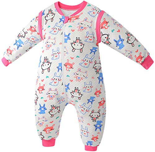 Chilsuessy Baby ganzjahres Schlafsack aus soft Baumwolle 2 Tog Schlafsäcke mit abnehmbaren Ärmeln und Füßen für Säugling Kleinkind Kinder Schlafsack mit Beinen, Rosa Hase, 100/Baby Höhe 110-120cm