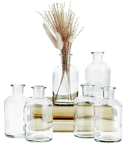 Farmlyn Creek Narrow Jar Vases - 2.8 in x 5 in, 7.5 oz, 6 Pack, Clear Glass - Apothecary-Style Jars & Glass Bottle Vases for Propagation & Mini Decorative Bottles
