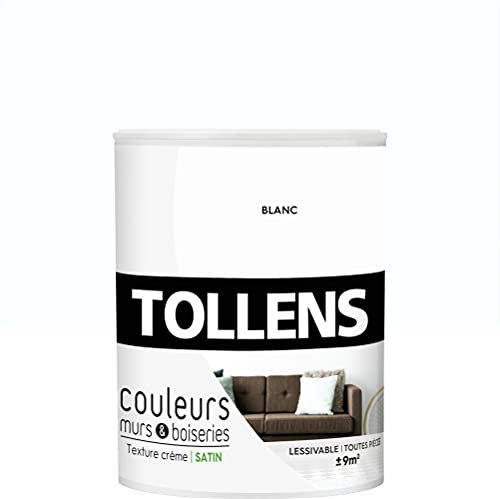 Tollens - Peinture Couleurs - Murs et Boiseries - Toutes pièces - Ultra résistante - Satin - Blanc - 0,75L = 9m2