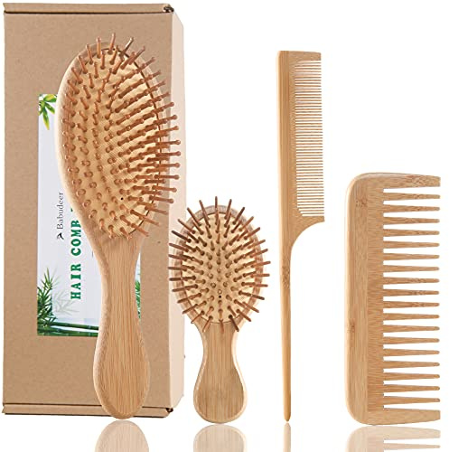 Juego de cepillo y peine de bambú para el cabello, cepillo y peines antiestáticos ecológicos para mujeres y hombres, cepillos de madera de masaje para cabello grueso, fino, rizado, liso, seco o húmedo